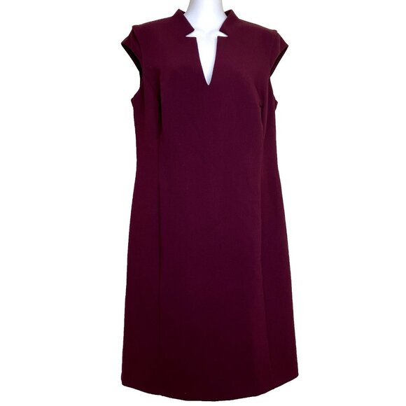 Esprit Fitted Sheath Dress Notched Vneck Cap Sleeves Wine NWT Women's US 10 - Picture 2 of 11
